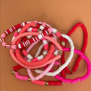 10 Red, White, and Pink Stretchy Beaded Valentines Bracelets‎